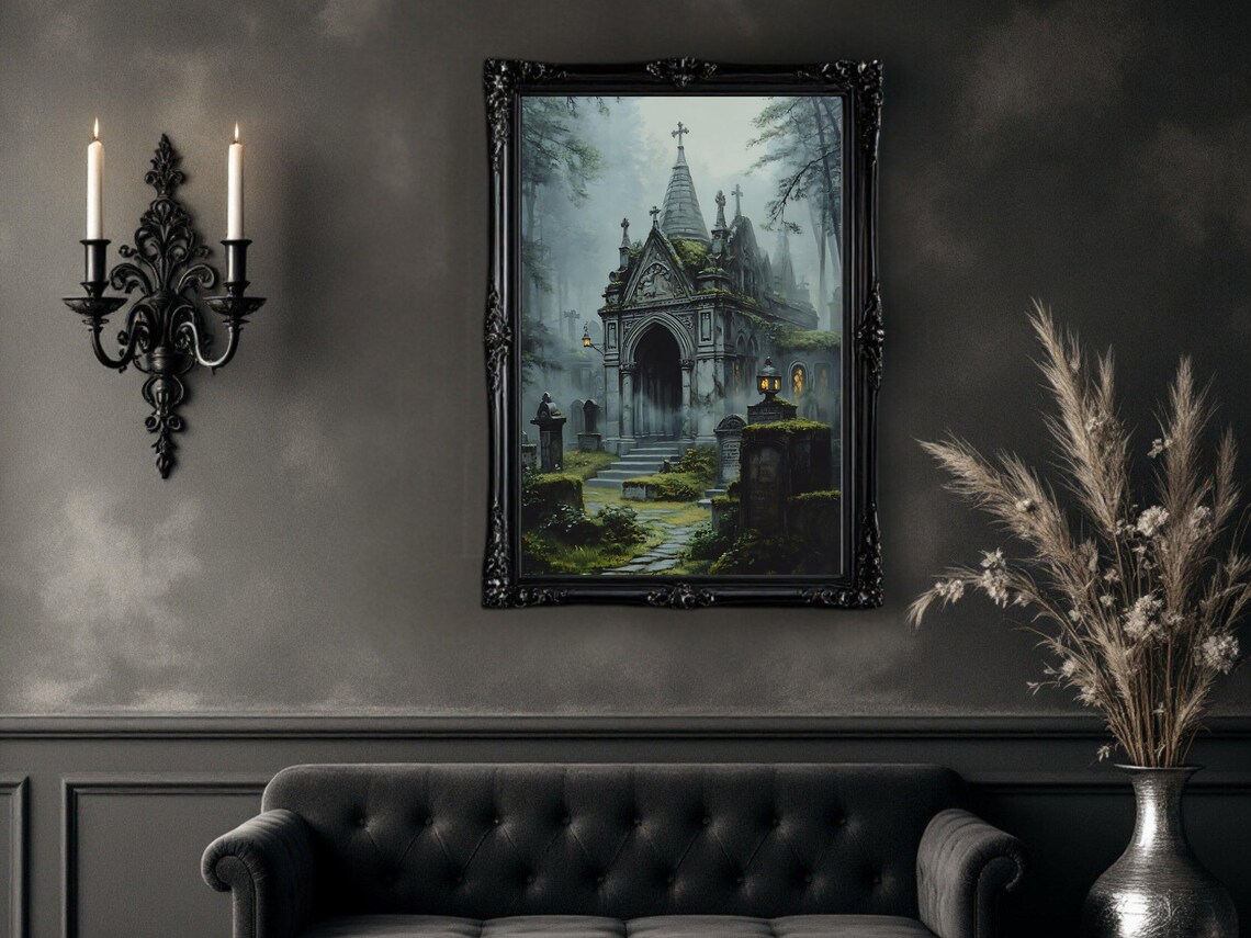 Gothic Haunted Cemetery, Spooky Graveyard Art - Image 2