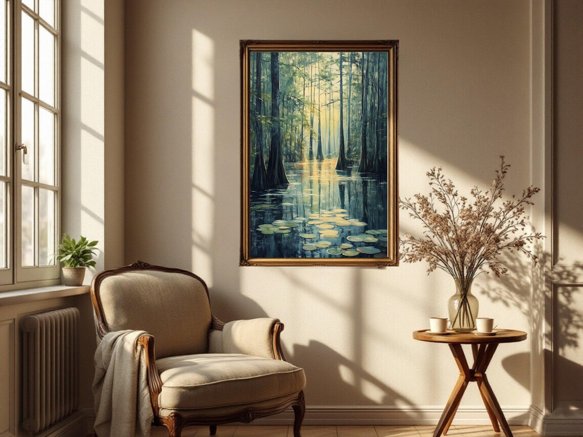 Serene Forest Wetland Art Print, Tranquil Trees - Image 3