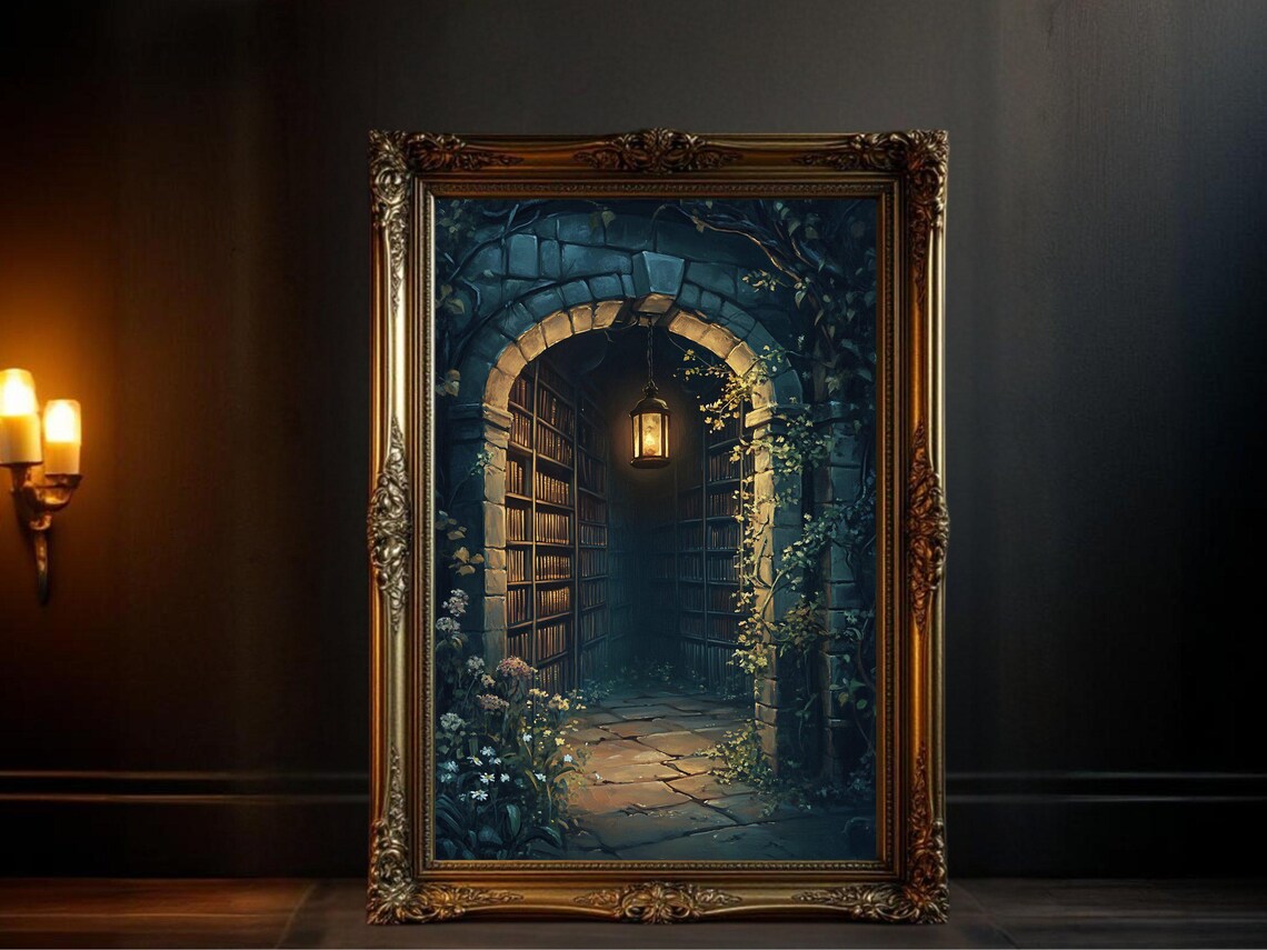 Dark Academia Vintage Library, Gothic Book Nook Art Print