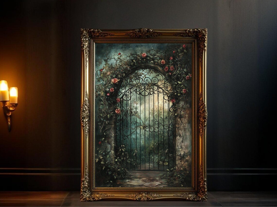 Enchanting Garden Gate, Gothic Floral Poster Print
