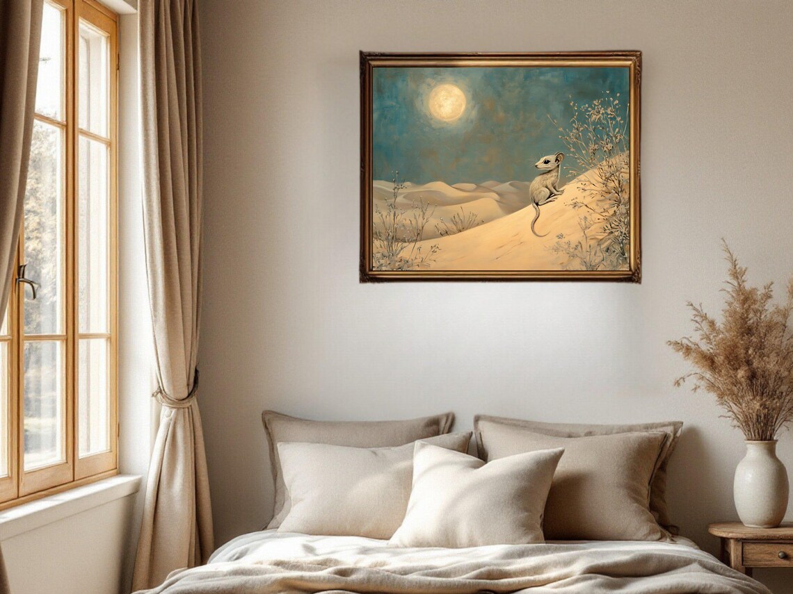 Whimsical Desert Mouse, Full Moon Nightscape - Image 2