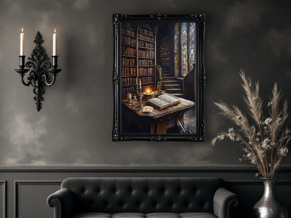 Vintage Library Gothic Study Decor, Book Lovers - Image 2