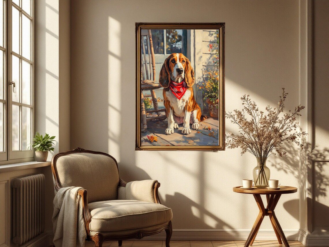 Basset Hound Dog Art Print, Vintage Rustic Decor - Image 2