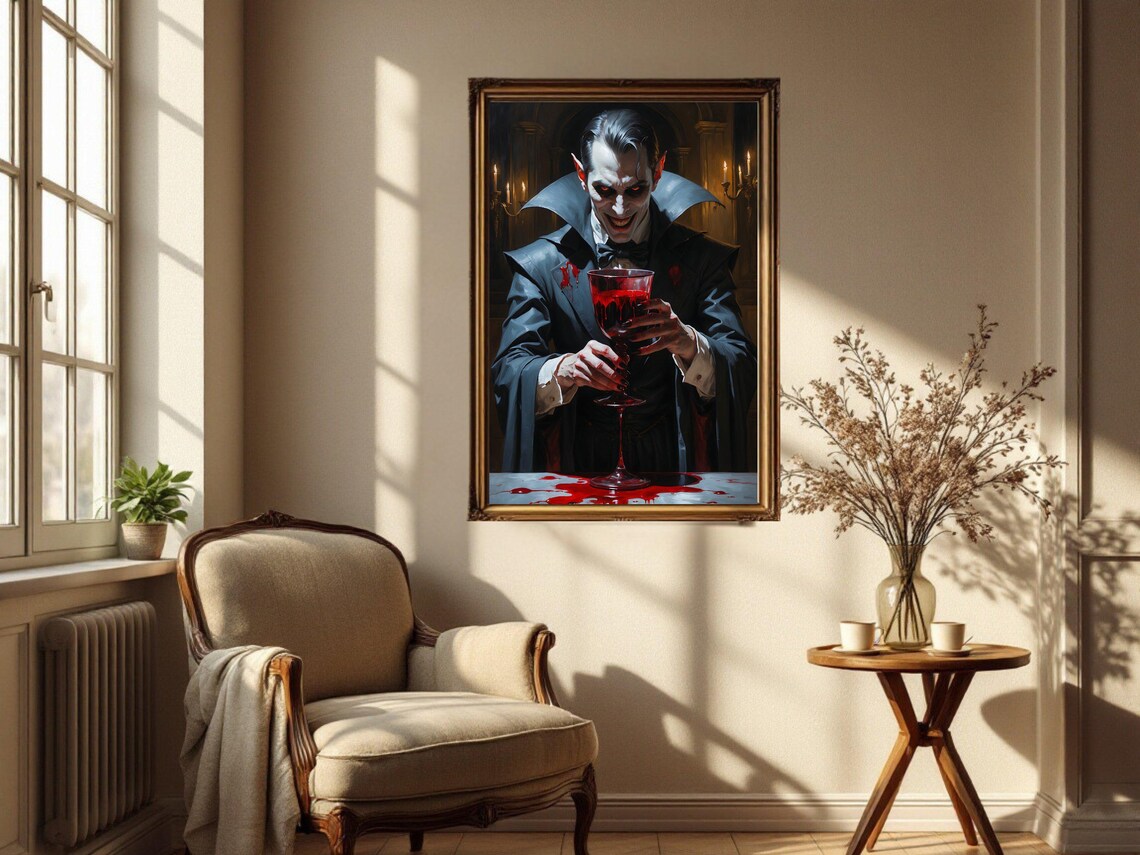 Vintage Vampire Art Print, Gothic Halloween Decor - Image 2