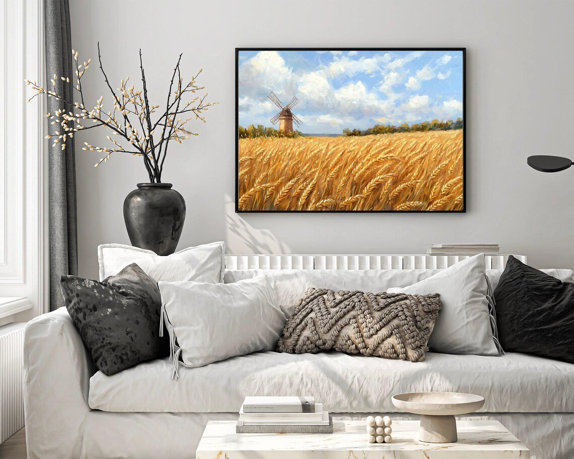 Rustic Windmill In Wheat Field, Vintage Farmhouse Decor - Image 3