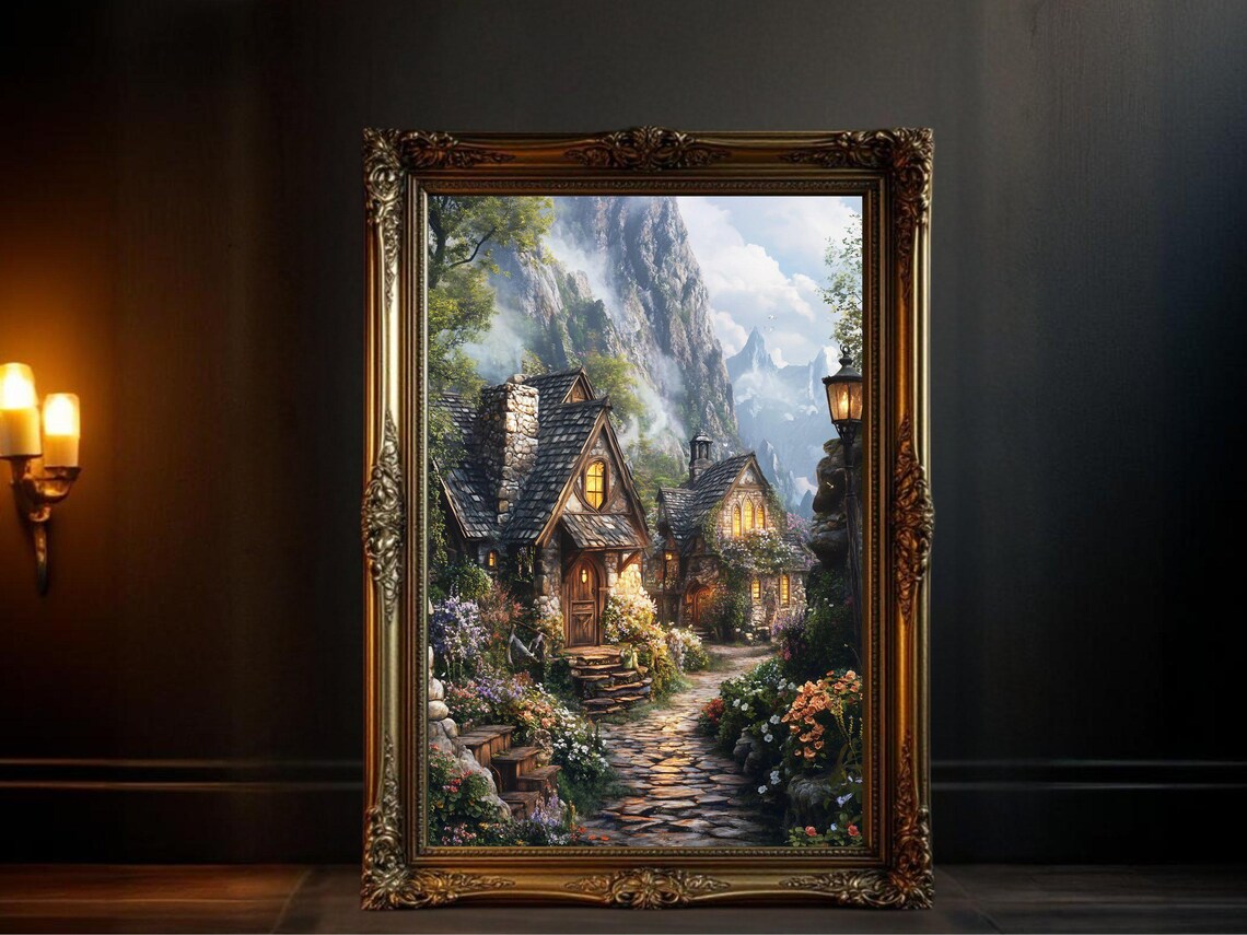 Enchanting Cottage - Rustic Fantasy Village Art Print