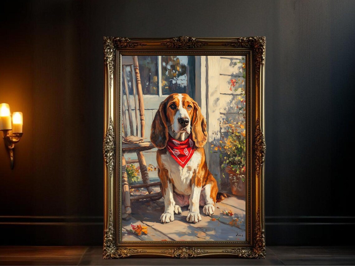 Basset Hound Dog Art Print, Vintage Rustic Decor