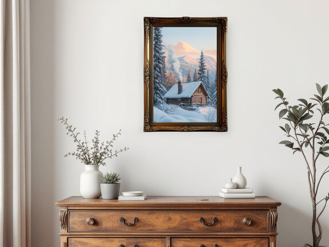 Winter Cabin In Snowy Forest, Rustic Winter Wonderland - Image 2