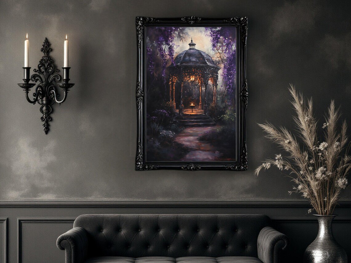 Romantic Garden Gazebo Night Scene Art Print - Image 2