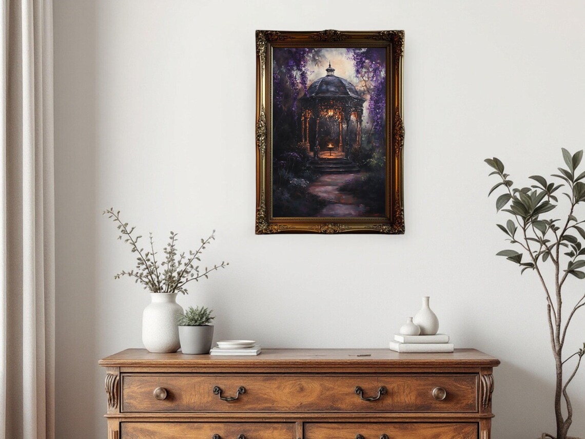Romantic Garden Gazebo Night Scene Art Print - Image 3