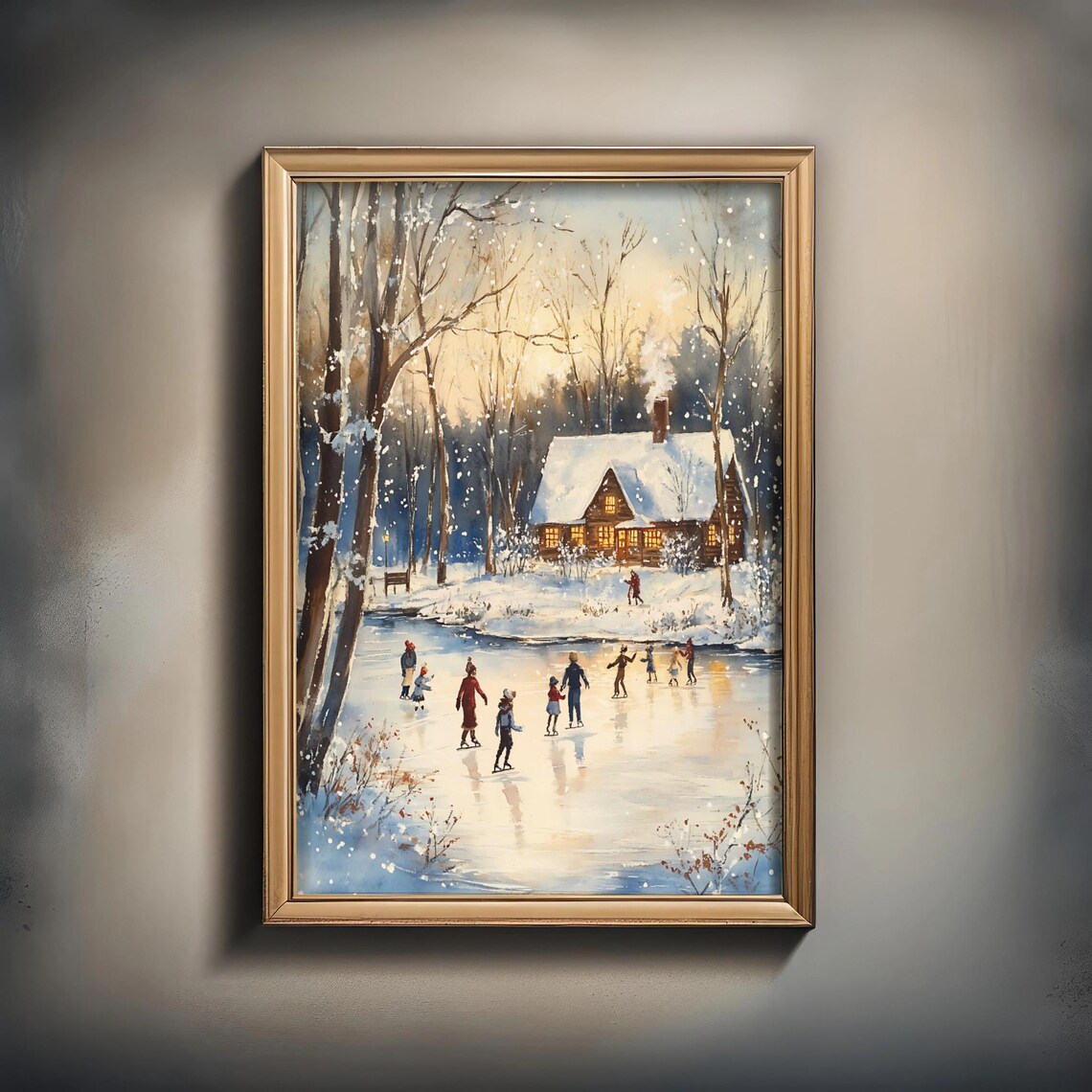 Winter Ice Rink Cabin, Festive Holiday Landscape - Image 2