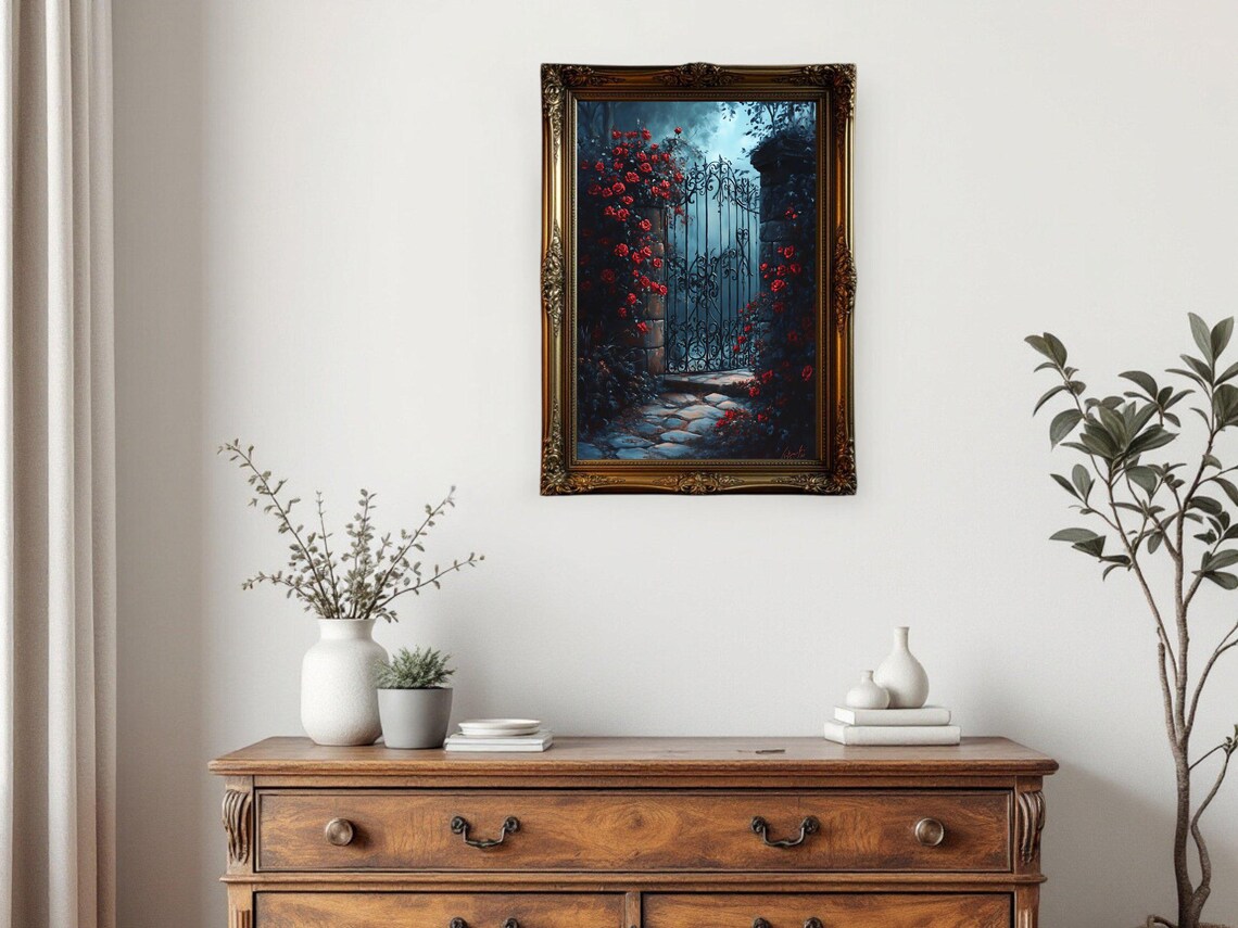 Enchanted Garden Gate Art Print, Gothic Garden Artwork - Image 3