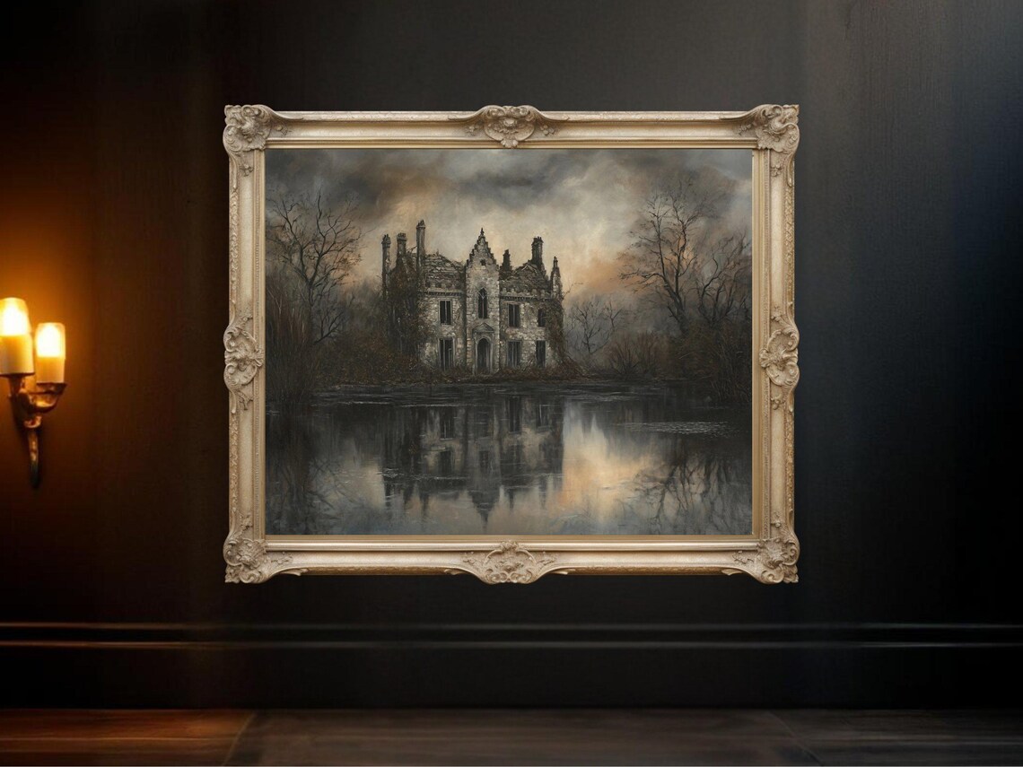 Haunted Mansion, Gothic Castle Dark Forest Art Print