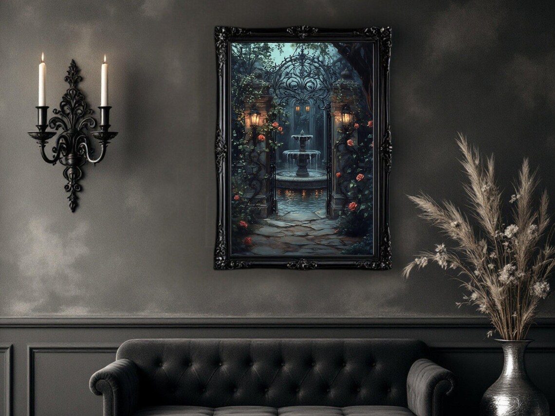 Enchanted Garden Mystical Fountain, Fairy Tale Scene - Image 2