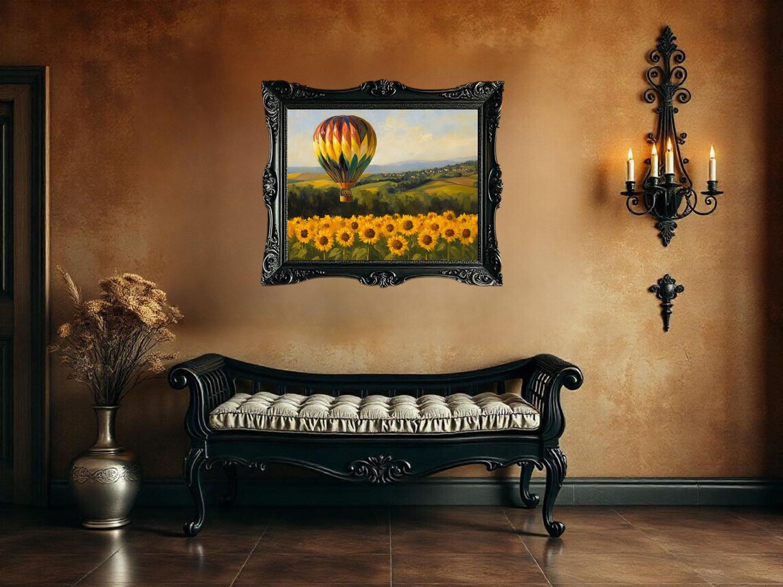 Hot Air Balloon Over Sunflower Field, Landscape Print - Image 3
