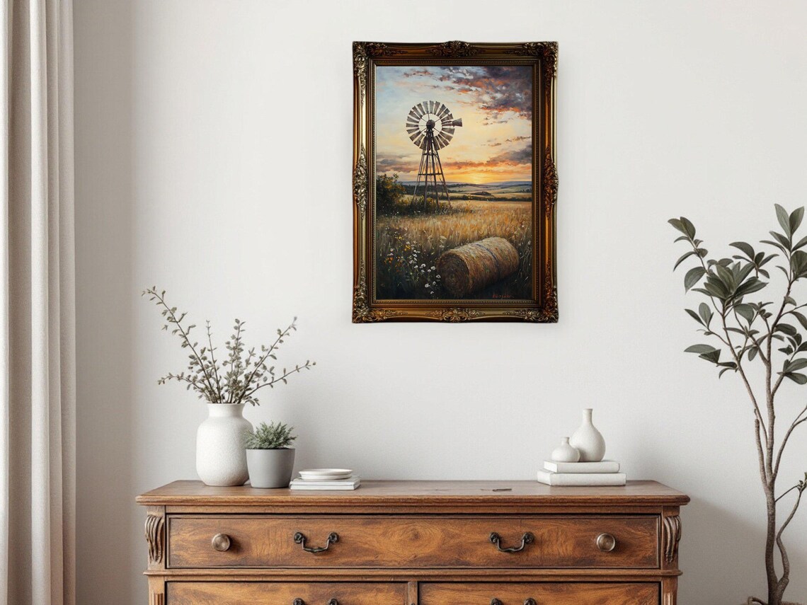 Vintage Windmill Landscape, Rustic Farmhouse Decor - Image 2