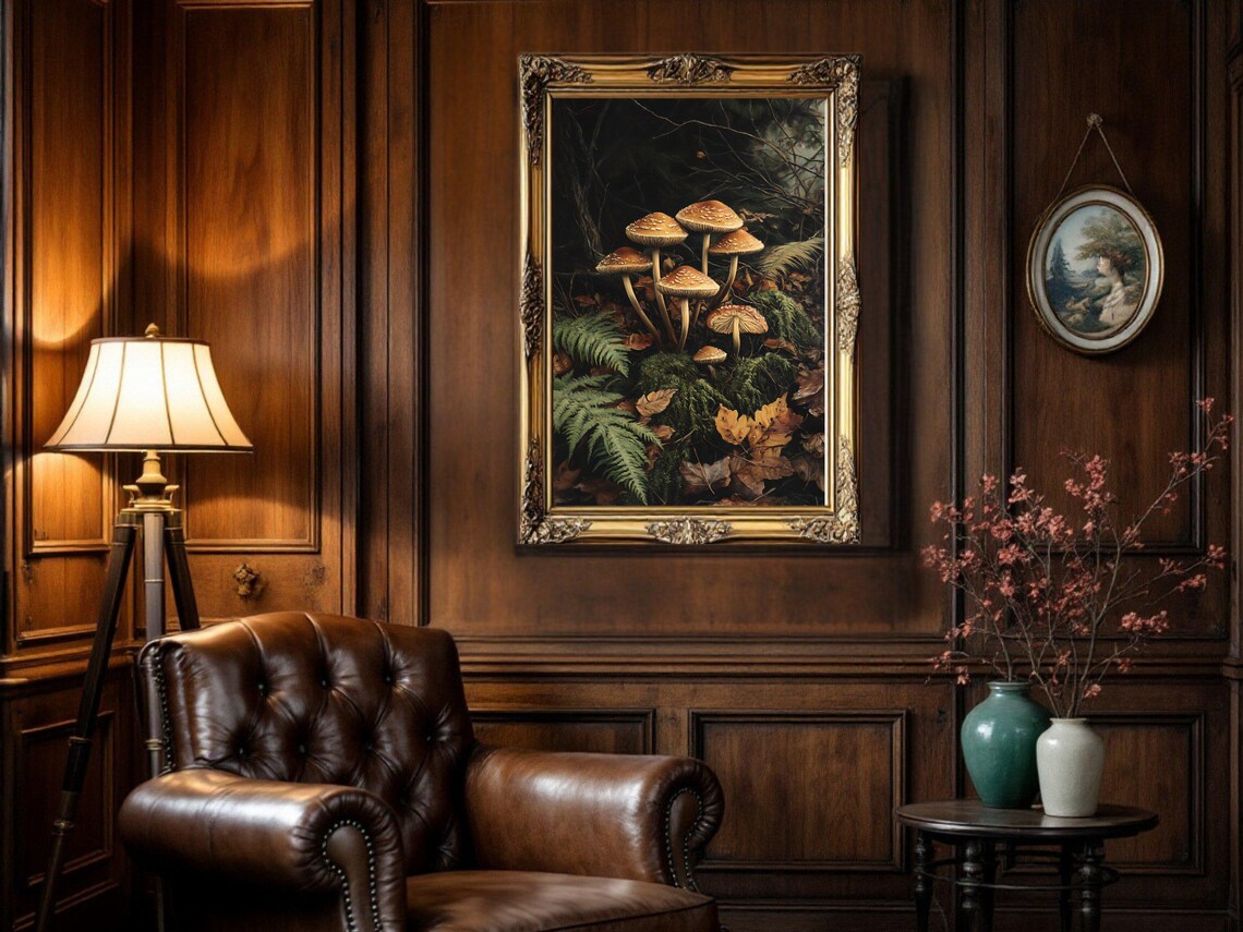 Enchanting Forest Mushrooms, Vintage Oil Painting - Image 2