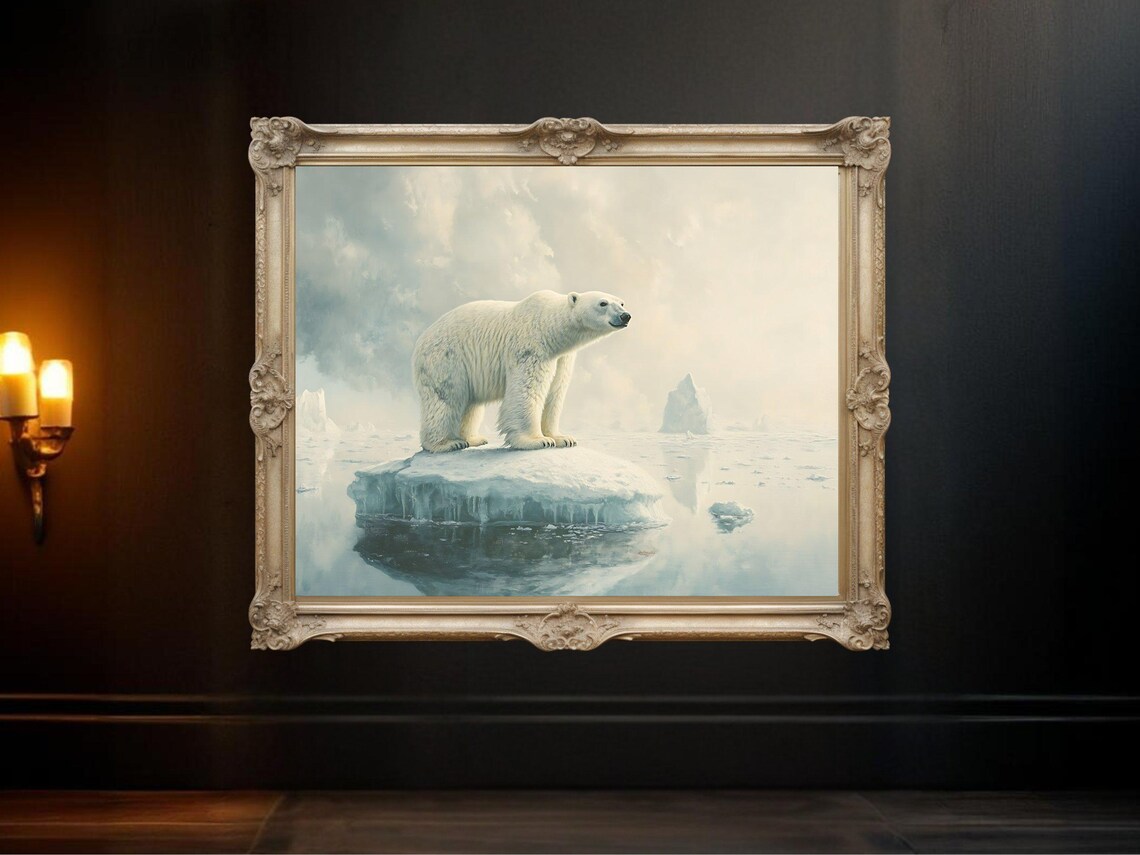 Polar Bear Arctic Scene, Wildlife Landscape Print