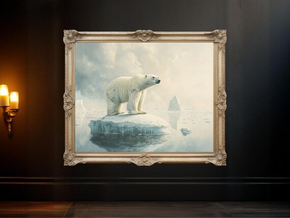 Polar Bear Arctic Scene, Wildlife Landscape Print