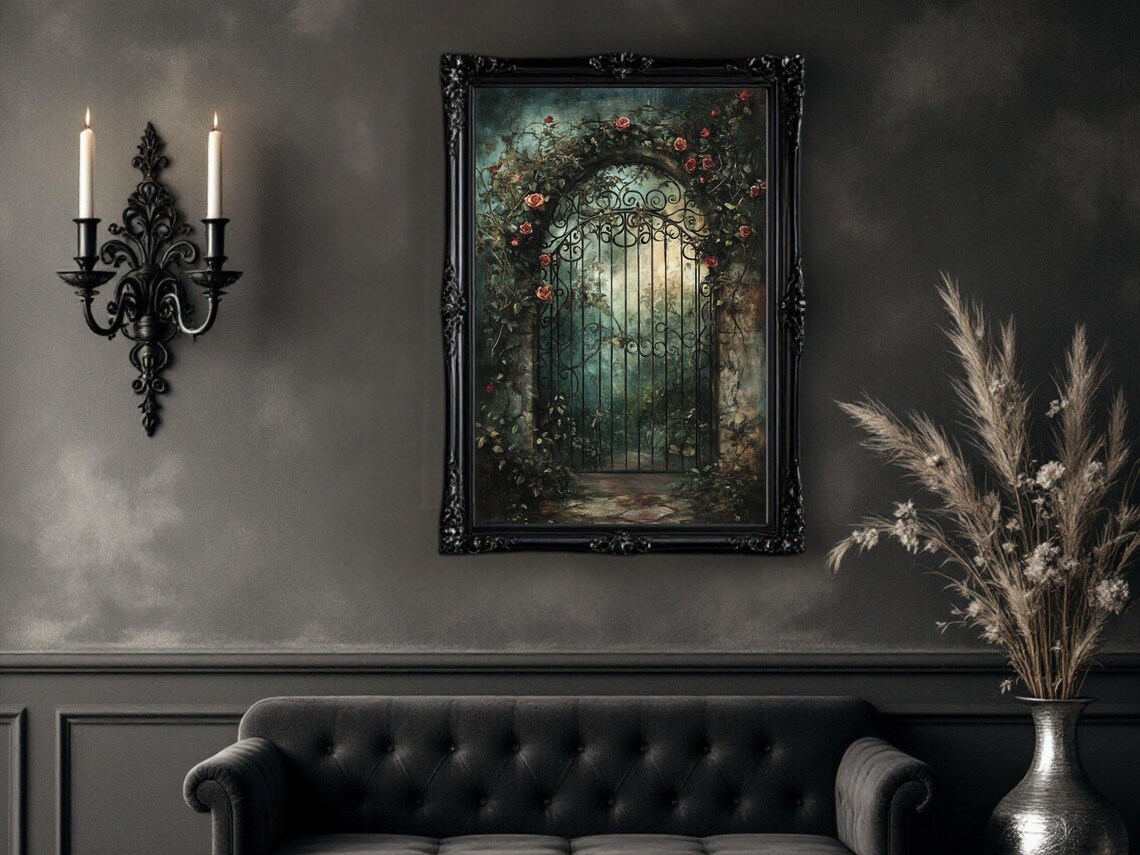 Enchanting Garden Gate, Gothic Floral Poster Print - Image 2