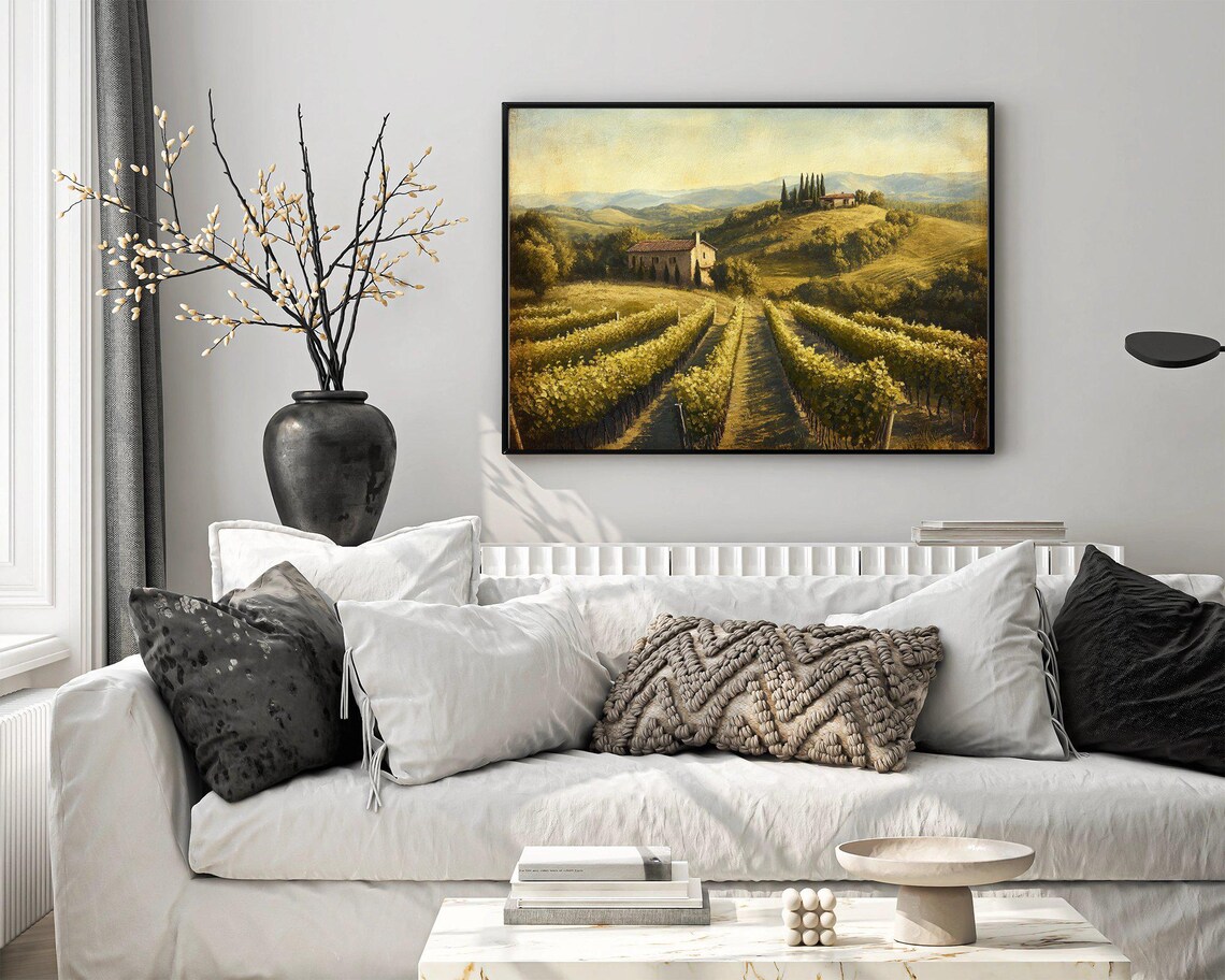Vineyard In Tuscany Painting, Italian Countryside - Image 3