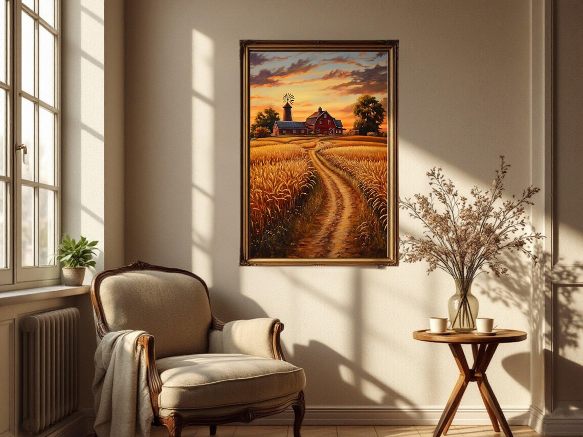 Rustic Farmhouse Sunset, Country Barn Landscape Print - Image 3