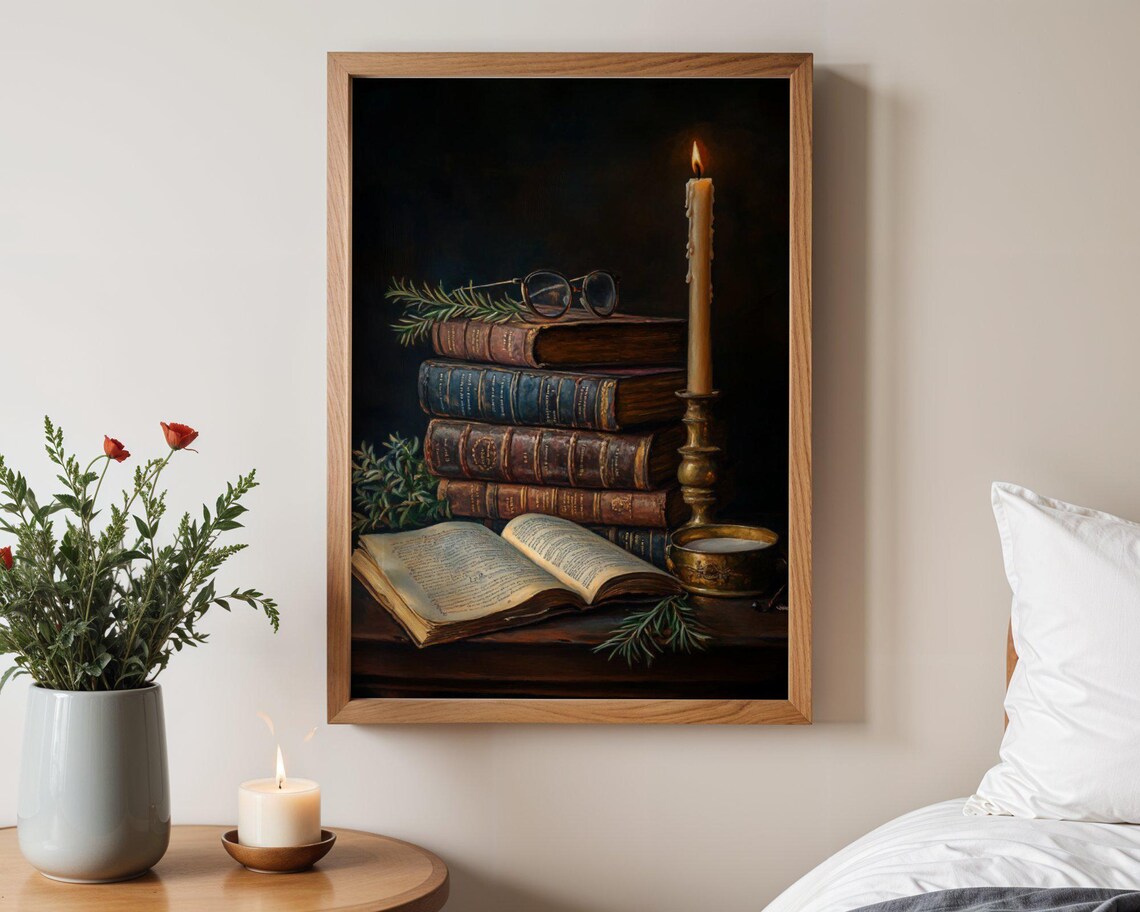 Vintage Book And Candle, Library Decor Art Print - Image 3