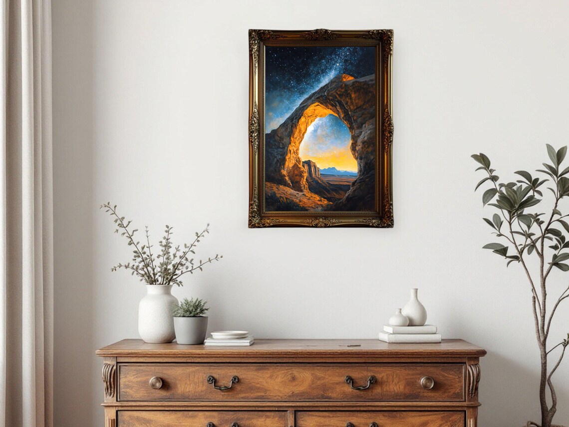 Starry Night Sky Over Mountain Arch, Scenic Nature - Image 2