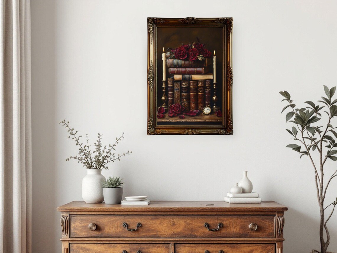 Dark Academia Vintage Books And Roses Art Print - Image 3