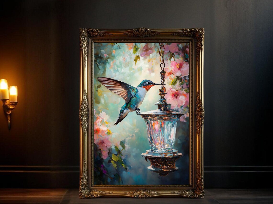 Hummingbird Wall Art, Floral Decor Poster Print