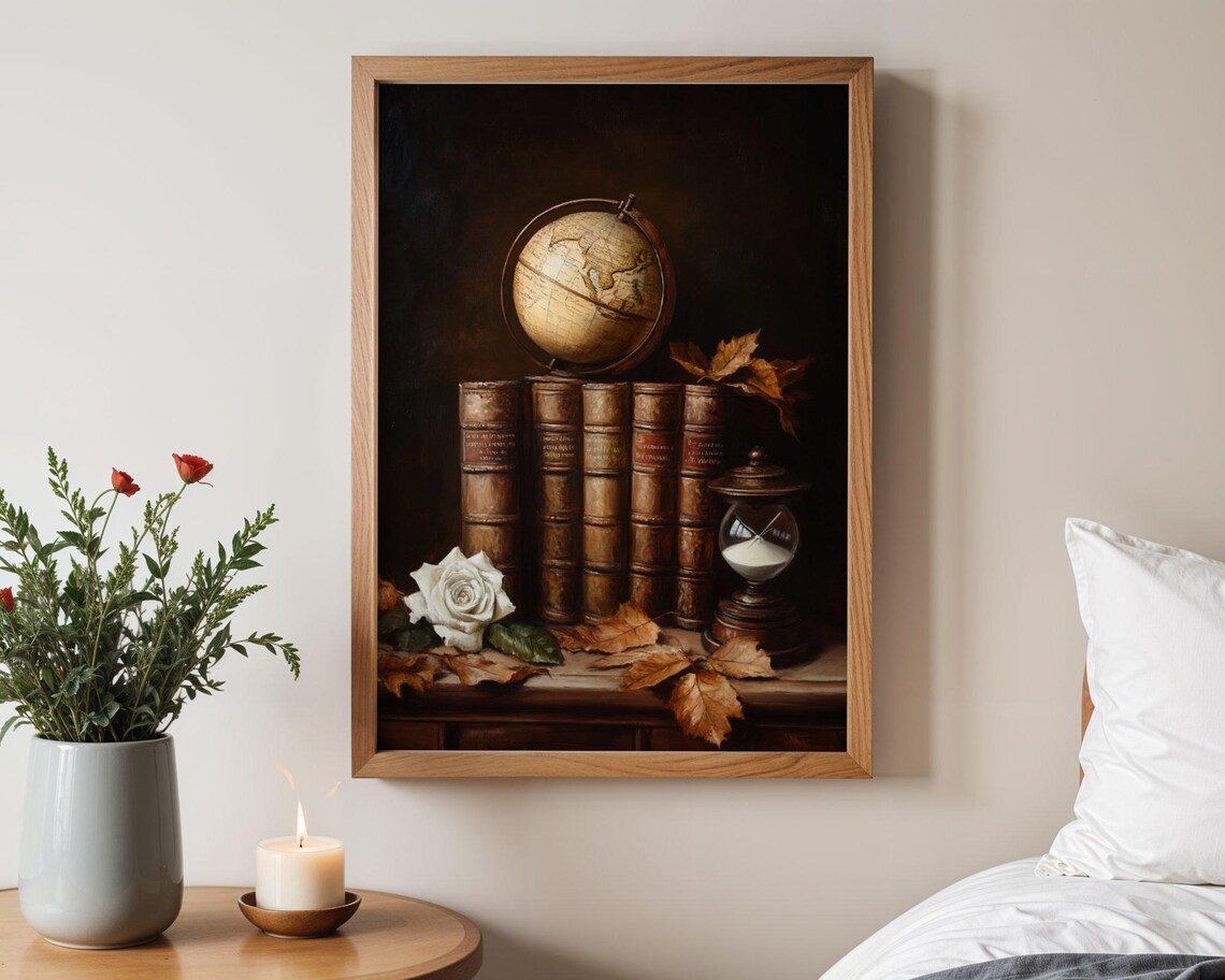 Vintage Globe and Books, Antique Library Decor - Image 3