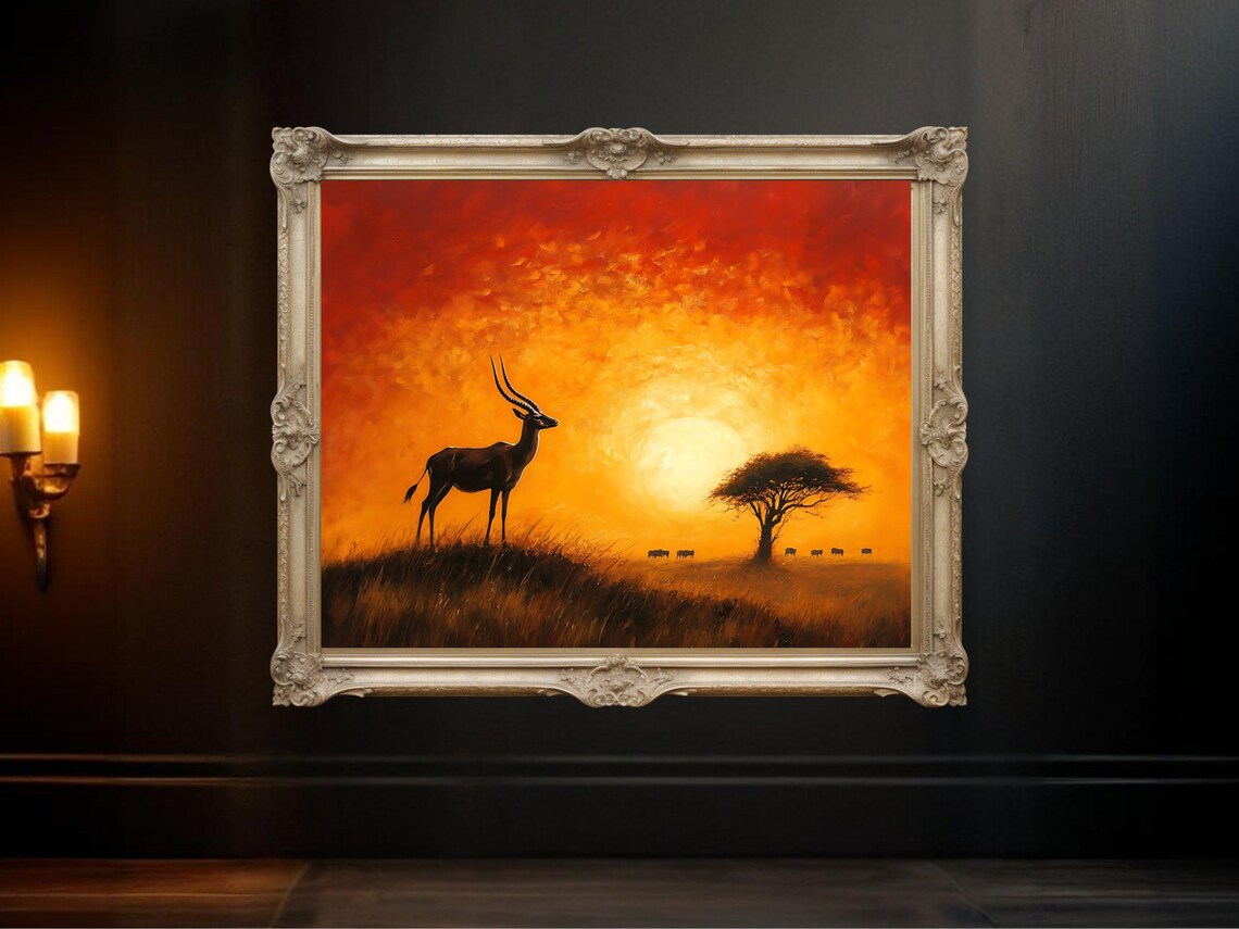 Sunset Safari With Antelope, African Wildlife Art