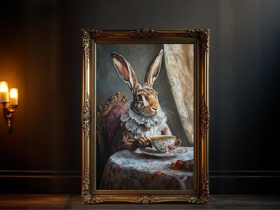 Whimsical Rabbit, Victorian-Inspired Animal Art Print