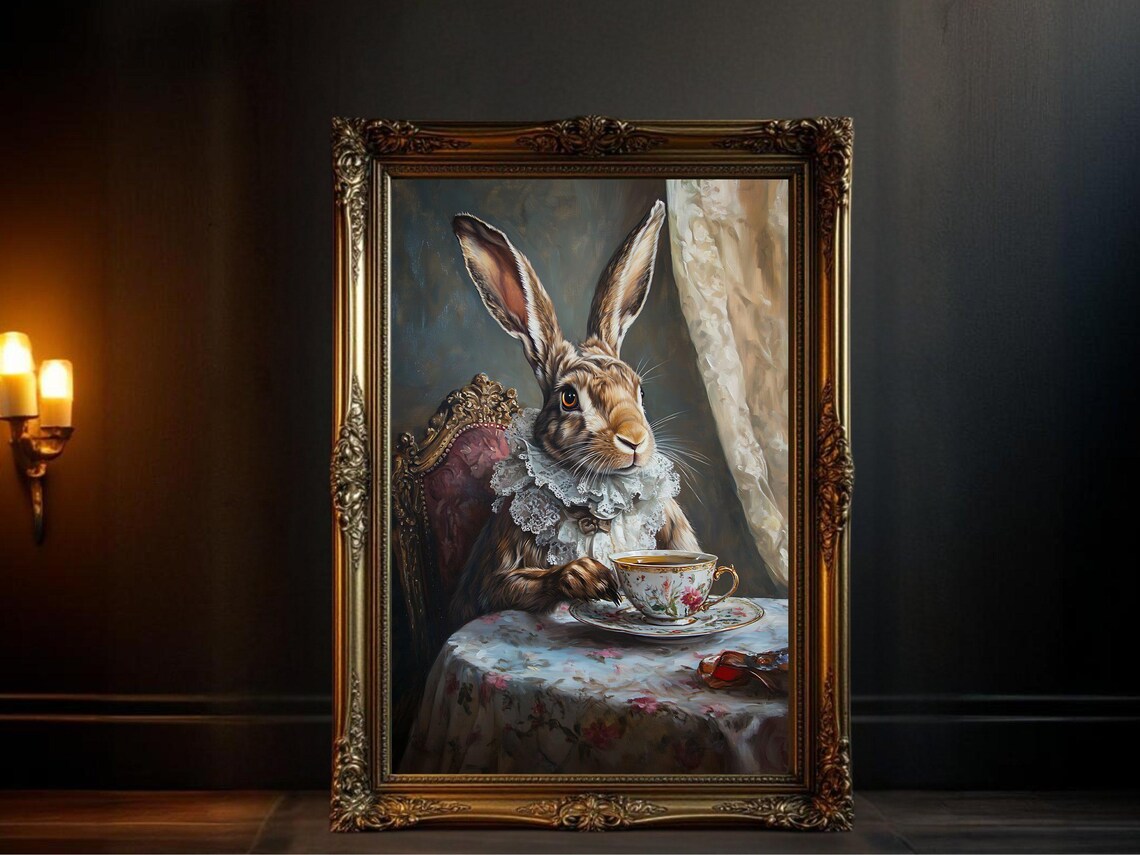 Whimsical Rabbit, Victorian-Inspired Animal Art Print
