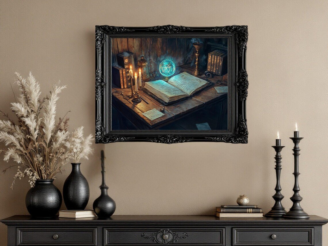 Mystical Book With Candle Light, Vintage Study Room - Image 3