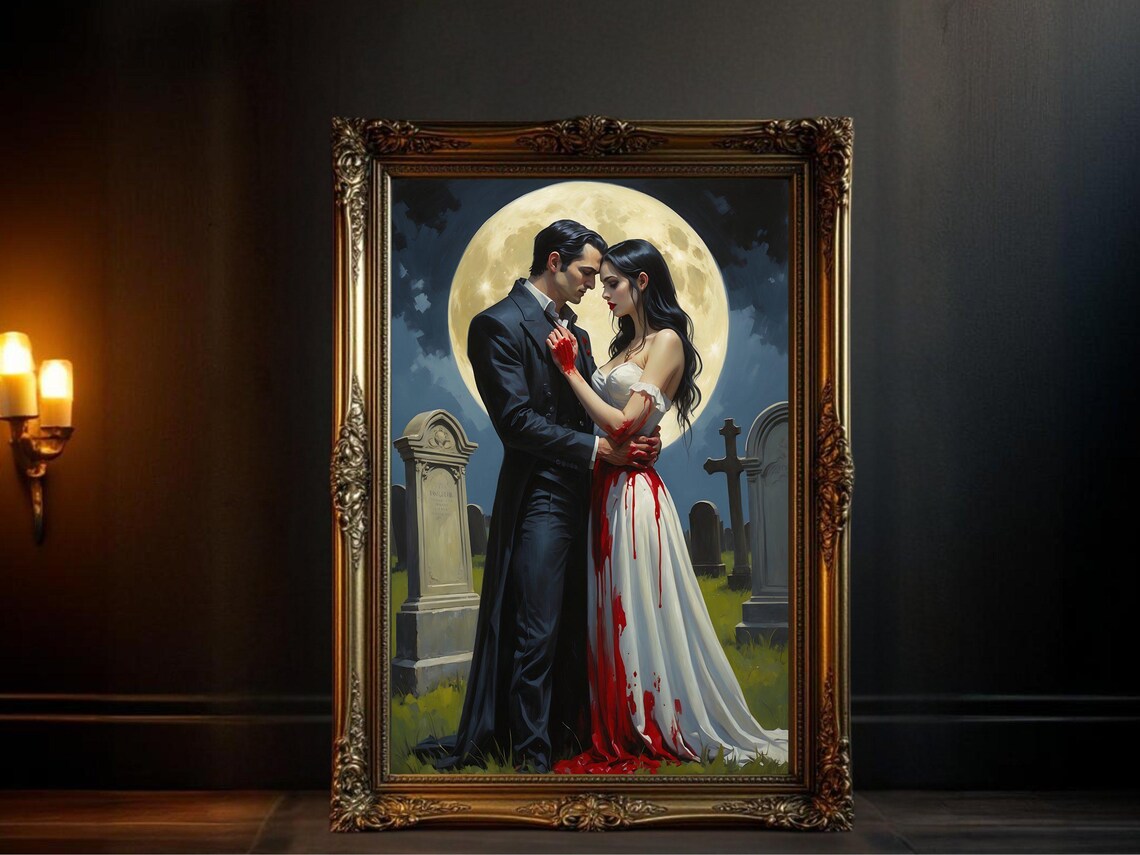 Gothic Vampire Love, Moonlit Graveyard Romance