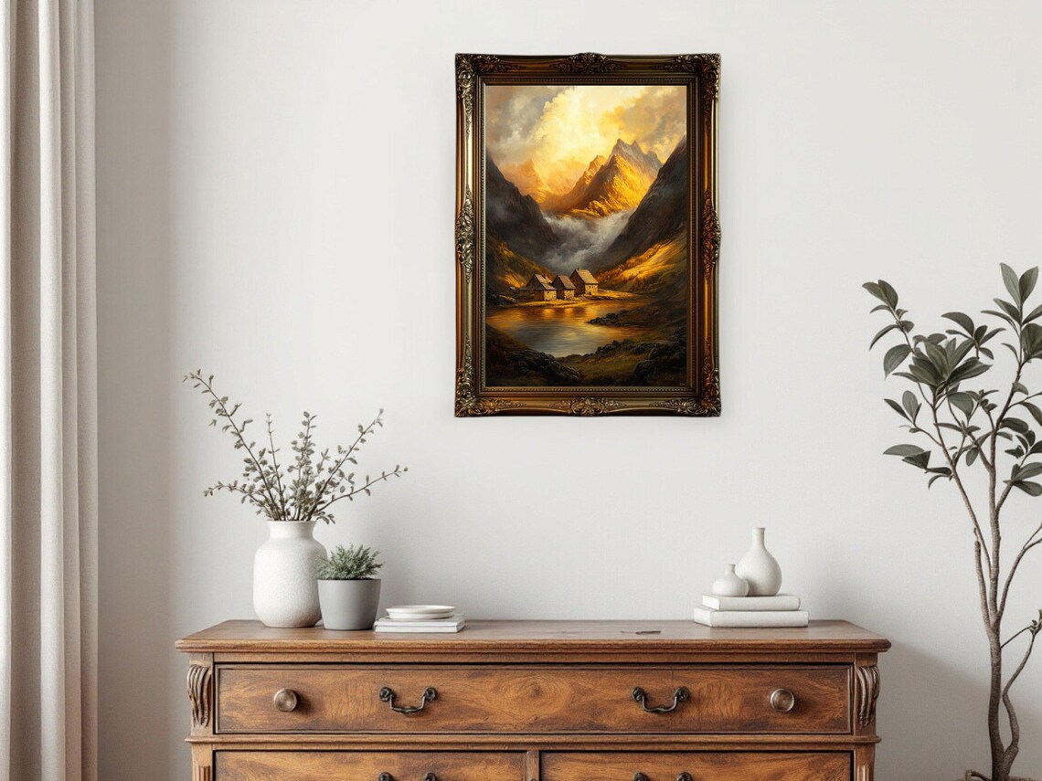 Majestic Mountain Landscape, Rustic Nature Art Print - Image 3