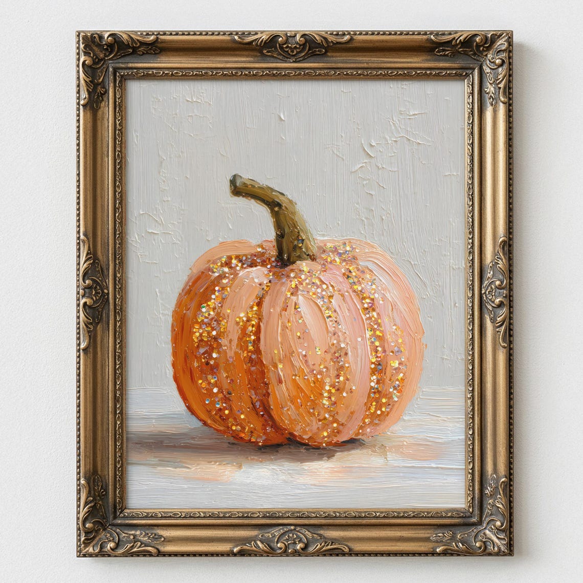 Glitter Pumpkin Oil Painting Fall Autumn Rustic Decor Poster