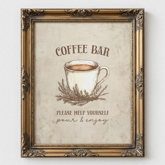 Coffee Bar Wall Art Kitchen Decor Rustic Station Sign Farmhouse Style Quote For Home