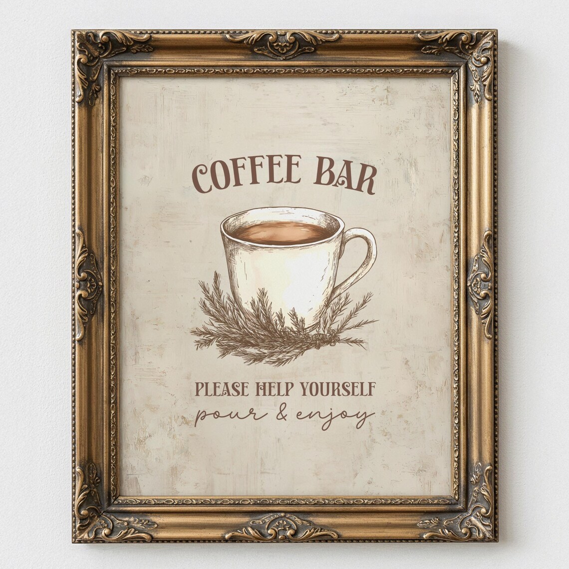 Vintage Farmhouse Coffee Bar Pour and Enjoy Sign Kitchen Poster