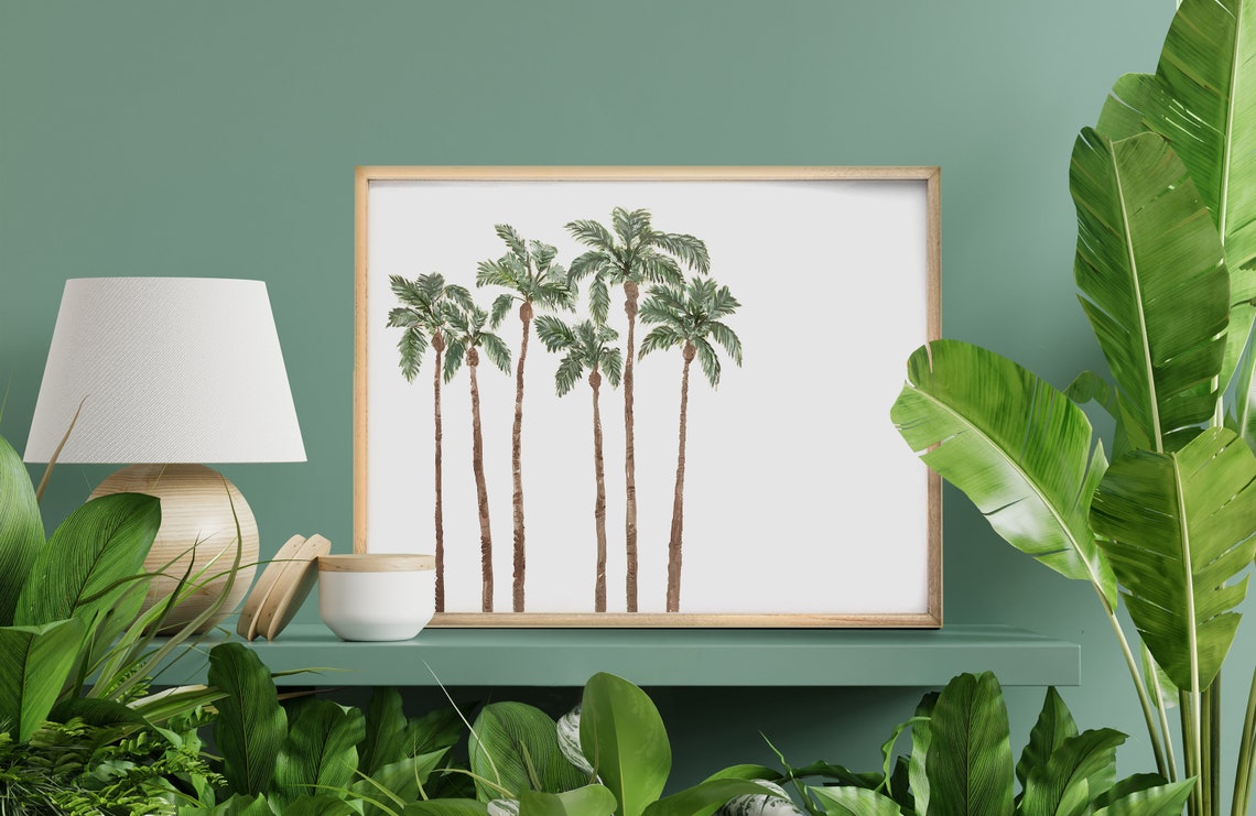 Minimalist Palm Trees Tropical Boho Watercolor Illustration Poster