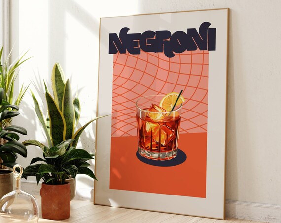 Negroni Orange Cocktail Classic Retro Bar Cart Wall Decor Poster