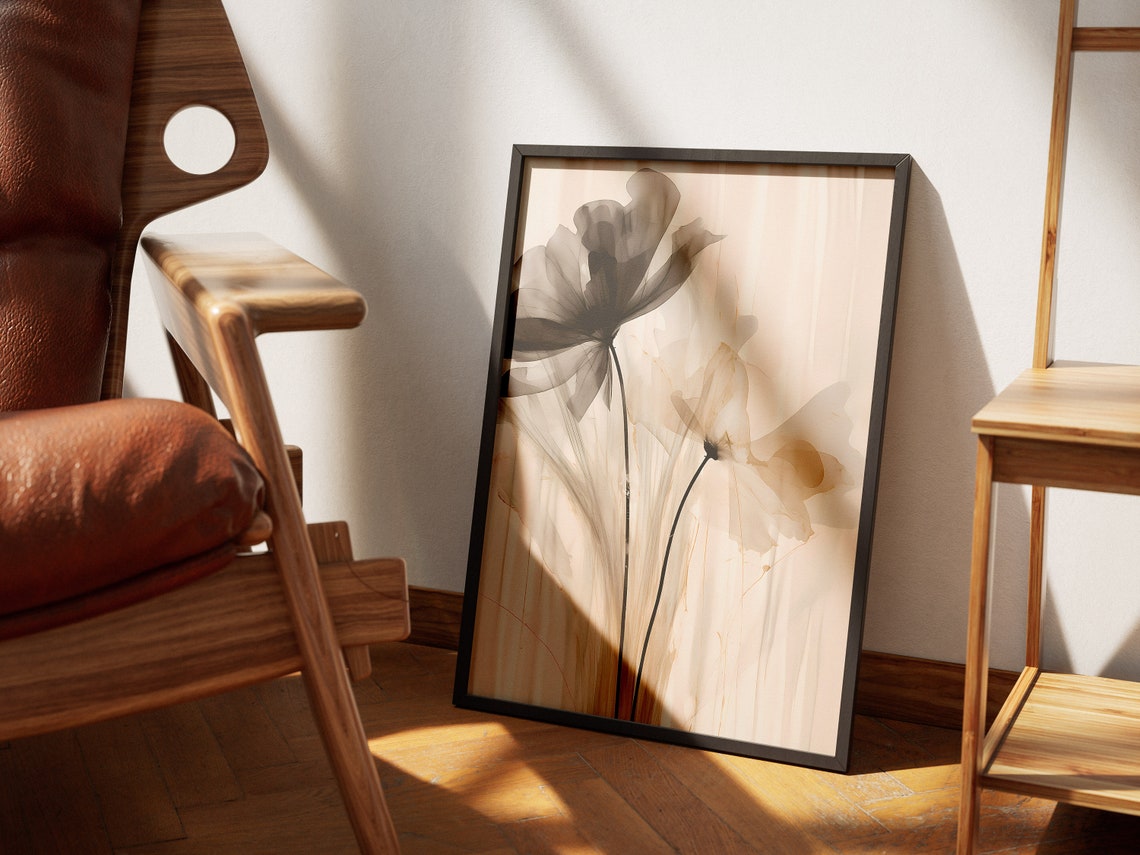 Xray Style Dark Flower Delicate Soft Beige Blooms Artwork Poster - Image 2