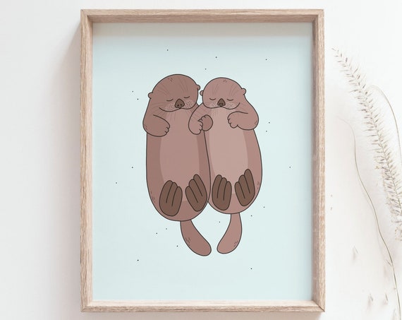 Sea Otters Holding Hands Poster, Nursery Decor