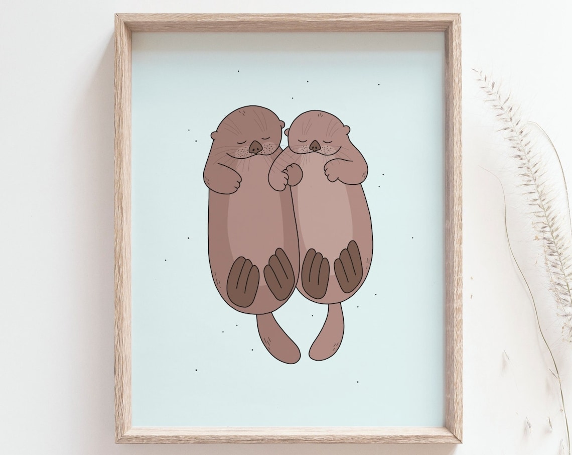 Sea Otters Holding Hands Poster, Nursery Decor