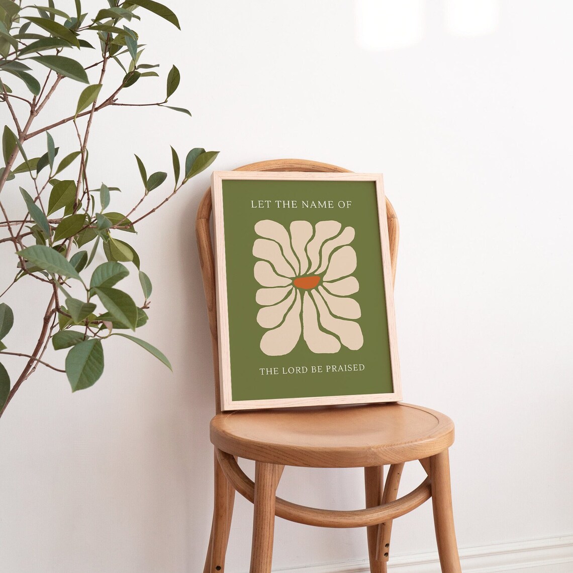 Let the Name of the Lord Be Praised Olive Green Floral Art Poster - Image 4