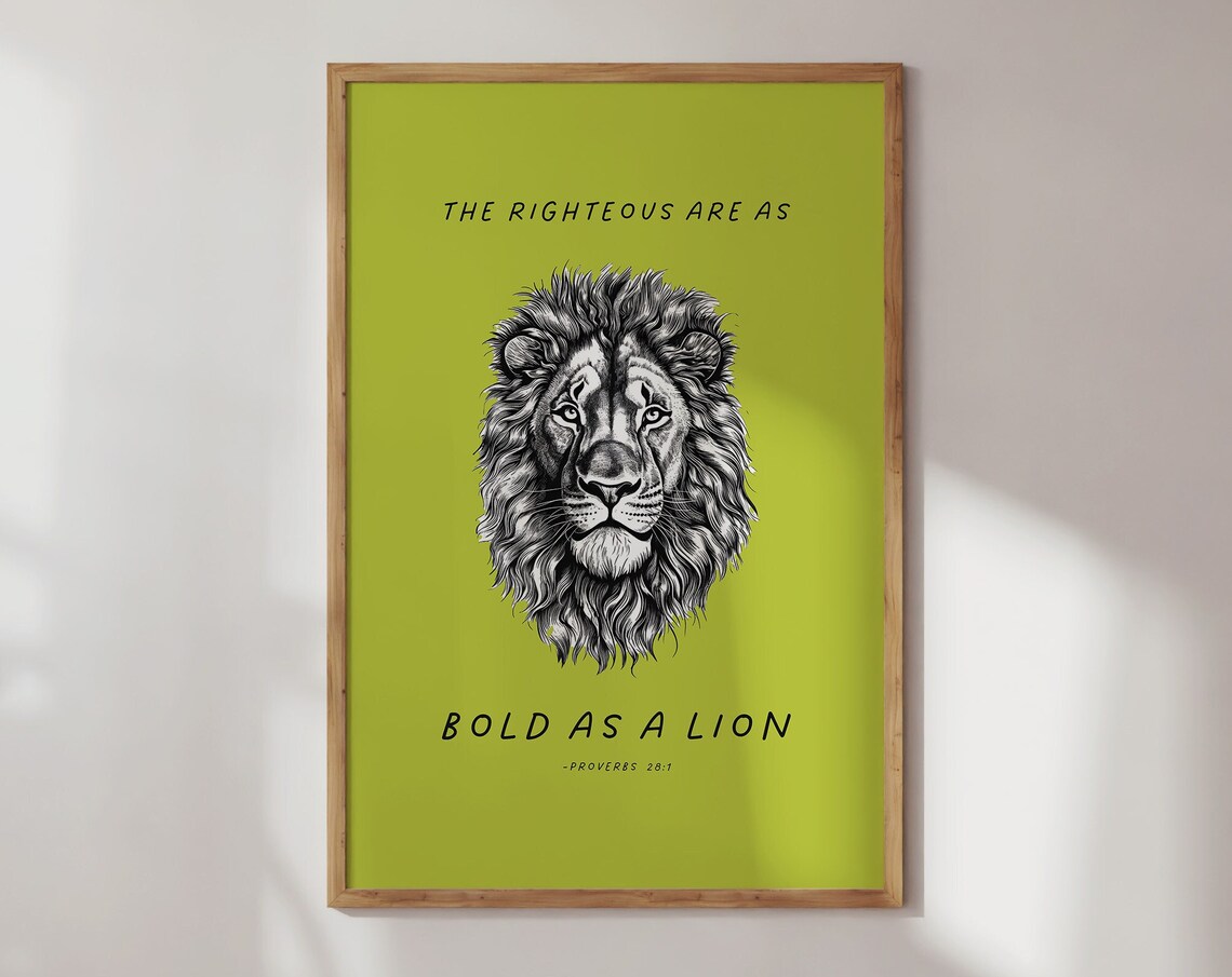 Proverbs 28:1 Lime Lion Christian Quote Art Print