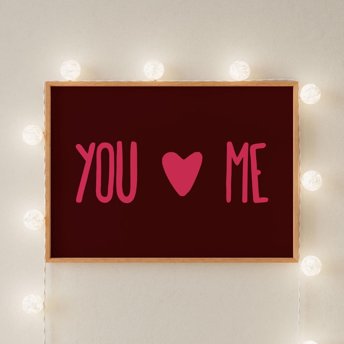 You and Me Heart Pink Typography Dark Red Bedroom Wall Poster