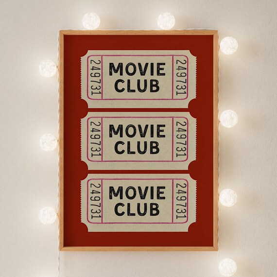 Movie Club Vintage Ticket Stub Trio Red Home Cinema Theater Poster