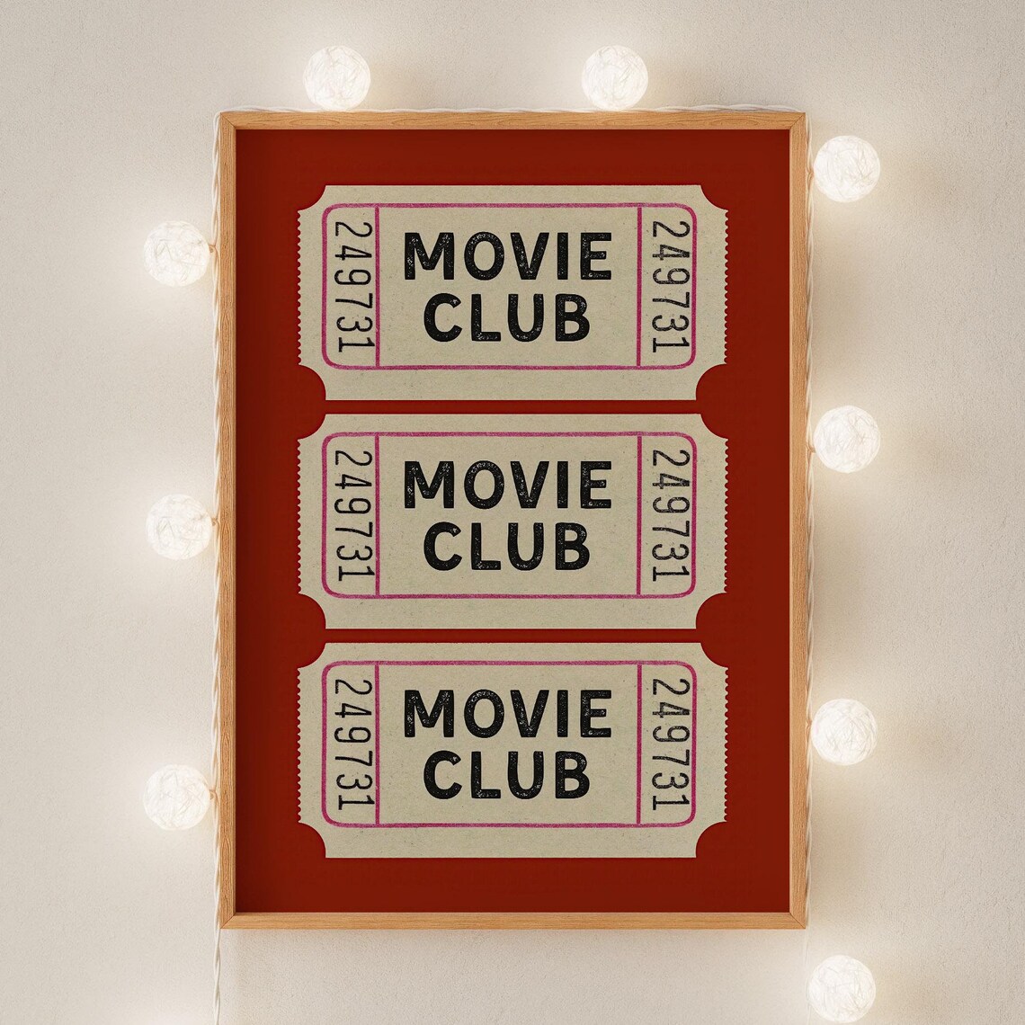 Movie Club Vintage Ticket Stub Trio Red Home Cinema Theater Poster